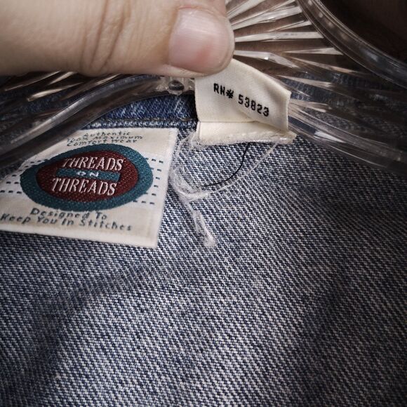Vintage 80s-90s Denim Embellished Threads On Threads Vest 100% Cotton Sz M/L - Picture 4 of 12